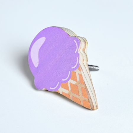 Handmade Pine Wood Purple Ice Cream Knob for Kids